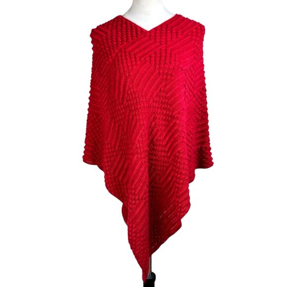 Chico's NWT S/M Bold Red Boucle Textured Knit Pullover Layering Poncho Sweater - Picture 1 of 11